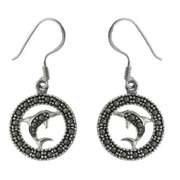 Sterling Silver & Marcasite Dolphin Circle Earrings