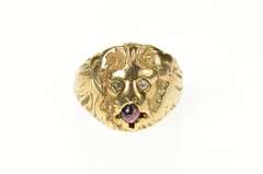 10K Yellow Gold Diamond Eyed Lion Ruby Statement Ring