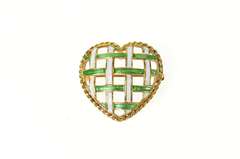 14K Yellow Gold Retro Blue Green Enamel Woven Heart Pin/Brooch