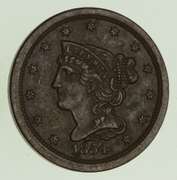 1854 Braided Hair Half Cent - Circulated
