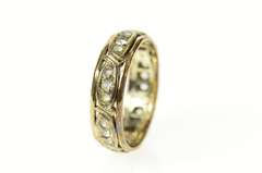 9K Yellow Gold Victorian Ornate Rhinestone Wedding Band Ring