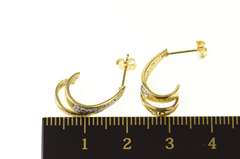 10K Yellow Gold Diamond Curved Oval Swirl Design Semi Hoop Earrings