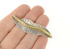 Sterling Silver Two Tone Zebra Pattern Leaf Statement Pin/Brooch