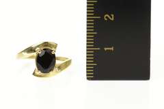 10K Yellow Gold Black Onyx Oval Statement Bypass Simple Ring
