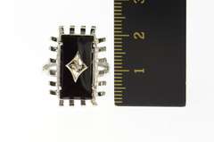 10K White Gold Black Onyx Diamond Accent Retro Basket Trim Ring