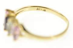10K Yellow Gold Marquise Pink Topaz Amethyst CZ Statement Ring