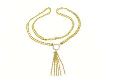 10K Yellow Gold Rope Chain Rhinestone Ring Drop Fringe Necklace