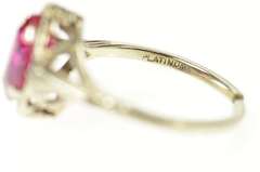 10K White Gold Art Deco Marquise Syn. Ruby Filigree Ring
