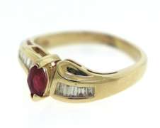 Pretty Yellow Gold Marquise Ruby and Diamond Ring