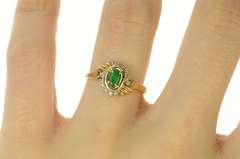 14K Yellow Gold Ornate Classic Emerald Accent Bypass Ring