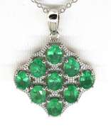 Vibrant Natural Cluster Emerald Necklace in Sterling Silver