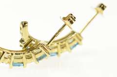 14K Yellow Gold Blue Topaz Diamond Accent Semi Hoop Earrings