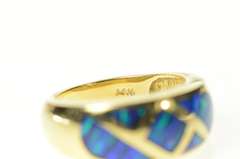 14K Yellow Gold Rounded Ornate Black Opal Inlay Band Ring