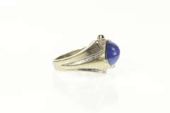 14K White Gold Retro 1960's Blue Syn. Star Sapphire Diamond Ring