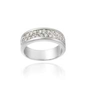 Sterling Silver Two Row CZ Wedding Band Ring