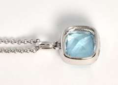 Chic Blue Topaz & Diamond Necklace in 14L WG