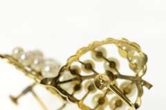 14K Yellow Gold 1960's Pearl Encrusted Leaf Screw Back Earrings