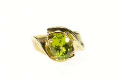 10K Yellow Gold Oval Peridot Classic Simple Bypass Statement Ring