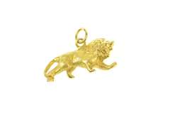 14K Yellow Gold 3D Crouched Lion Power Strength Symbol Charm/Pendant
