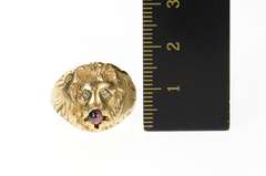 10K Yellow Gold Diamond Eyed Lion Ruby Statement Ring