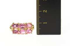10K Yellow Gold Tiered Oval Pink Topaz Cluster Statement Ring