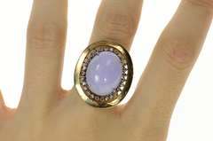 14K Yellow Gold Victorian Lilac Jade Diamond Halo Cocktail Ring