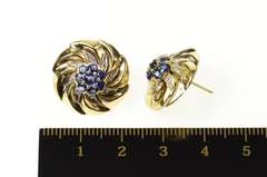 14K Yellow Gold 1950's Ornate Sapphire Cluster Diamond Swirl Earrings