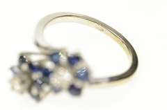 18K White Gold Retro Sapphire Diamond Flower Wrap Bypass Ring