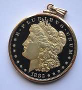 1883 Enamel Morgan Dollar in a Gold Filled Bezel Set Pendant