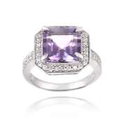 Sterling Silver 4.5ct Amethyst & CZ Square Ring