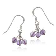 Sterling Silver Cabochon Amethyst Cluster Dangle Earrings