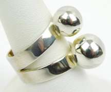Wide Sterling Double Ball Ring, Size 10