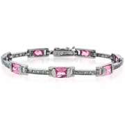 Sterling Silver 7.35ct Pink & Clear CZ Station Bracelet