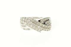 14K White Gold 0.86 Ctw Wavy Pave Diamond Criss Cross Band Ring