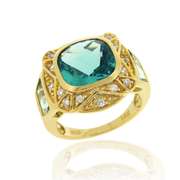 18K Gold over Sterling Silver 6.25ct Caribbean Mist CZ Square Fashion Ring