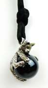 Signed Sterling Cat & Onyx Necklace