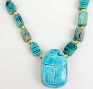 Vintage Hand Carved Stone Scarab Necklace