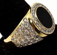Striking Onyx & CZ Ring in 14KT Yellow Gold