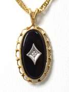 Vintage Onyx Necklace with Accent Stone in 14KT Yellow Gold