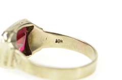 10K White Gold Art Deco Squared Syn. Ruby Men's Statement Ring