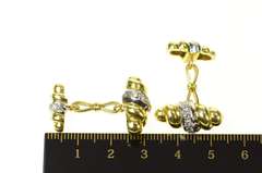 14K Yellow Gold 1960's Diamond Ornate Scalloped Twist Cuff Links