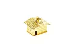 18K Yellow Gold 3D Log Cabin House Home Building Charm/Pendant