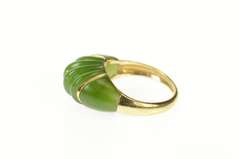 14K Yellow Gold 1960's Carved Scalloped Jade Statement Ring