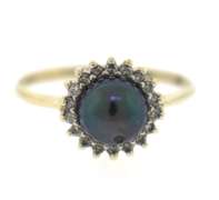 Charming Black Pearl and Diamond Halo Ring