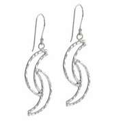 Sterling Silver Double Crescent Moon Dangle Earrings