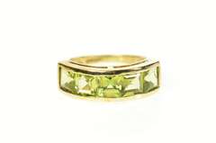 10K Yellow Gold Five Stone Princess Square Peridot Band Ring