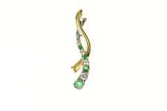 10K Yellow Gold Two Tone Emerald Diamond Wavy Statement Pendant