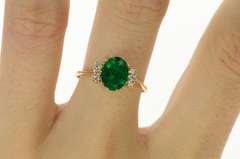 14K Yellow Gold Oval Emerald Diamond Accent Statement Ring