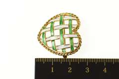 14K Yellow Gold Retro Blue Green Enamel Woven Heart Pin/Brooch