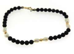 Fresh Water Pearl, Black and Gold Bead Bracelet